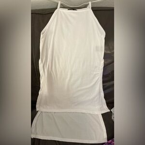 White Ribbed Tunic Spaghetti Straps Tank Top